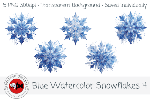 Download Blue Watercolor Snowflakes 4 – 5 PNG - Watercolor Collection