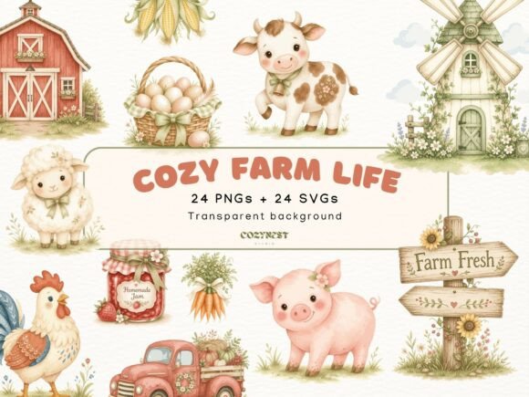 Download Farm Watercolor Cliparts. Cute Animals - Premium Bundle