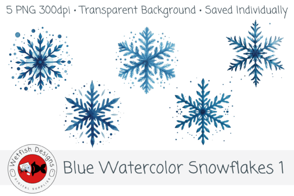 Download Blue Watercolor Snowflakes 1 – 5 PNG - Watercolor Collection