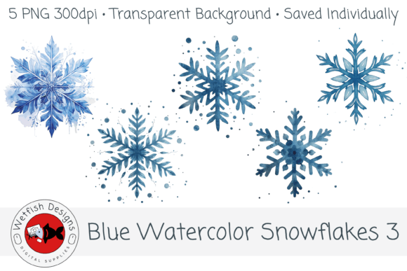 Download Blue Watercolor Snowflakes 3 – 5 PNG - Watercolor Collection