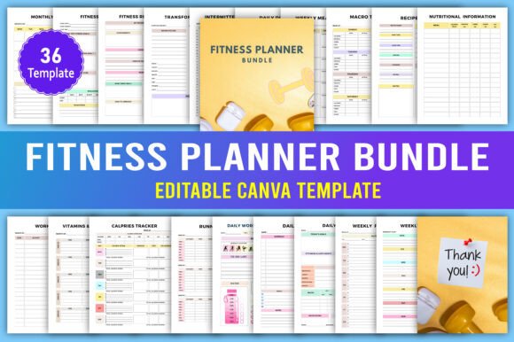 Download Fitness Planner Bundle Canva Interior - Fitness Collection