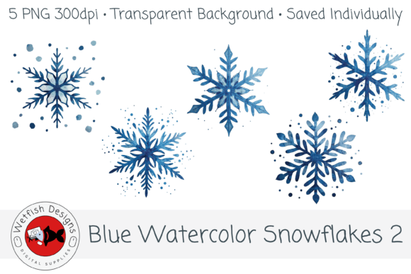 Download Blue Watercolor Snowflakes 2 – 5 PNG - Watercolor Collection