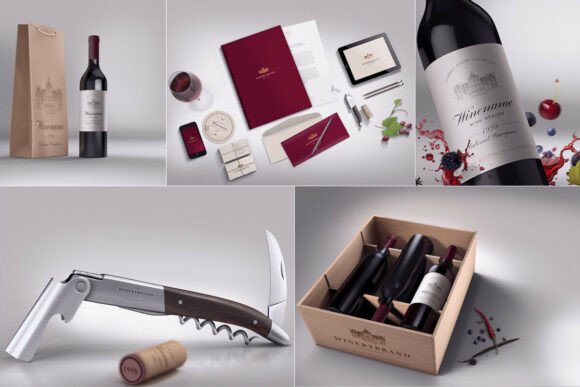 Download Wine Branding Bundle Mockup PSD - Branding bundle Collection