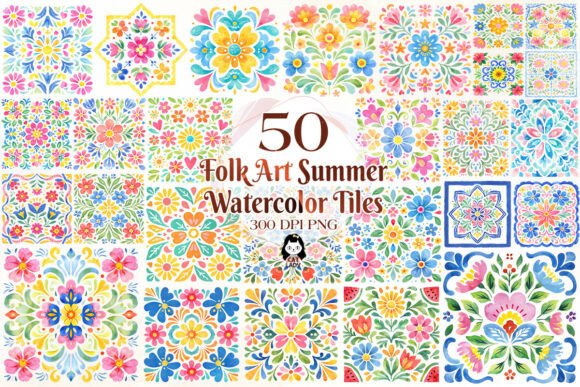 Download Abstract Folk Art Summer Watercolor Tile - Watercolor Collection