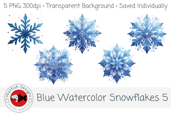 Download Blue Watercolor Snowflakes 5 – 5 PNG - Watercolor Collection