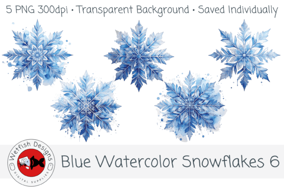 Download Blue Watercolor Snowflakes 6 – 5 PNG - Watercolor Collection