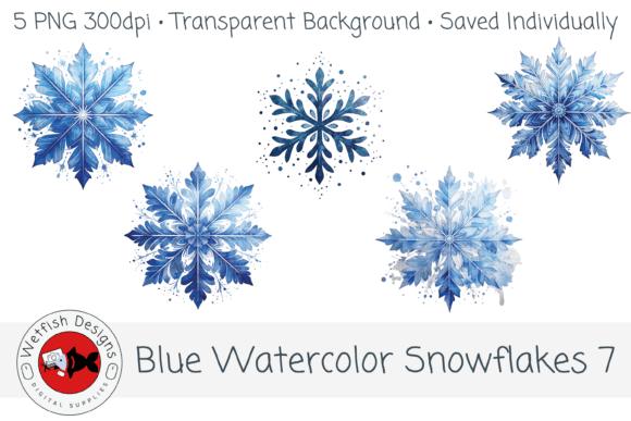 Download Blue Watercolor Snowflakes 7 – 5 PNG - Watercolor Collection